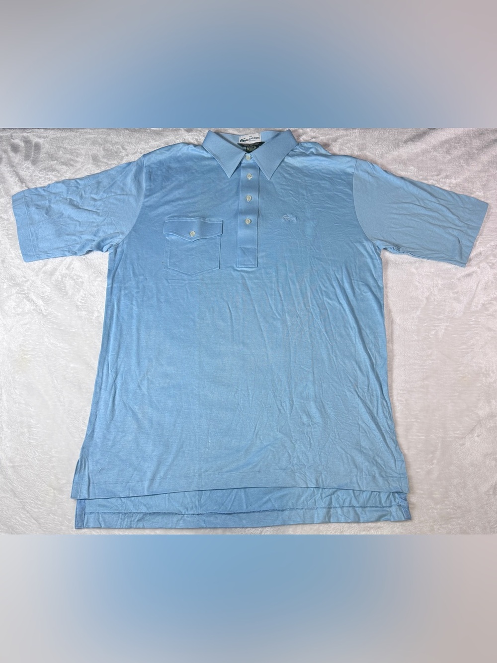 Vintage Lacoste Club L Made USA Blue Mercerized Cotton Pocket Polo